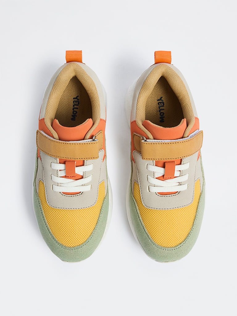 Yellow Orange Colour-Blocked Sneakers