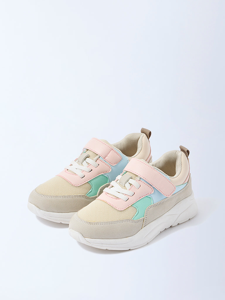 Yellow Multicolour Mesh Detailed Lace-Up Sneakers