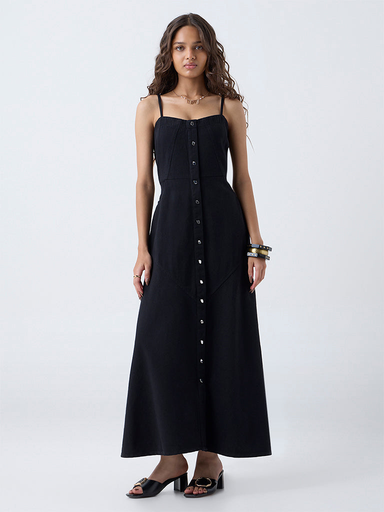 Buy LOV Black Denim A-Line Dress from Westside Buy LOV Black Denim A-Line Dress from Westside