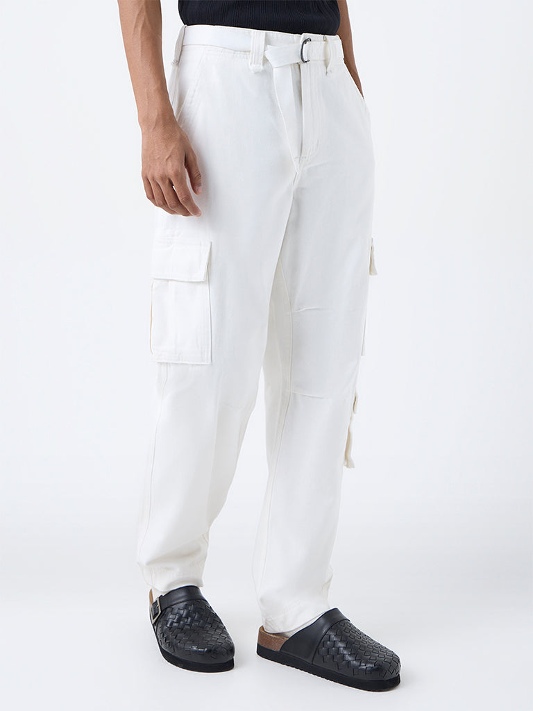 Nuon White Relaxed-Fit Mid-Rise Jeans