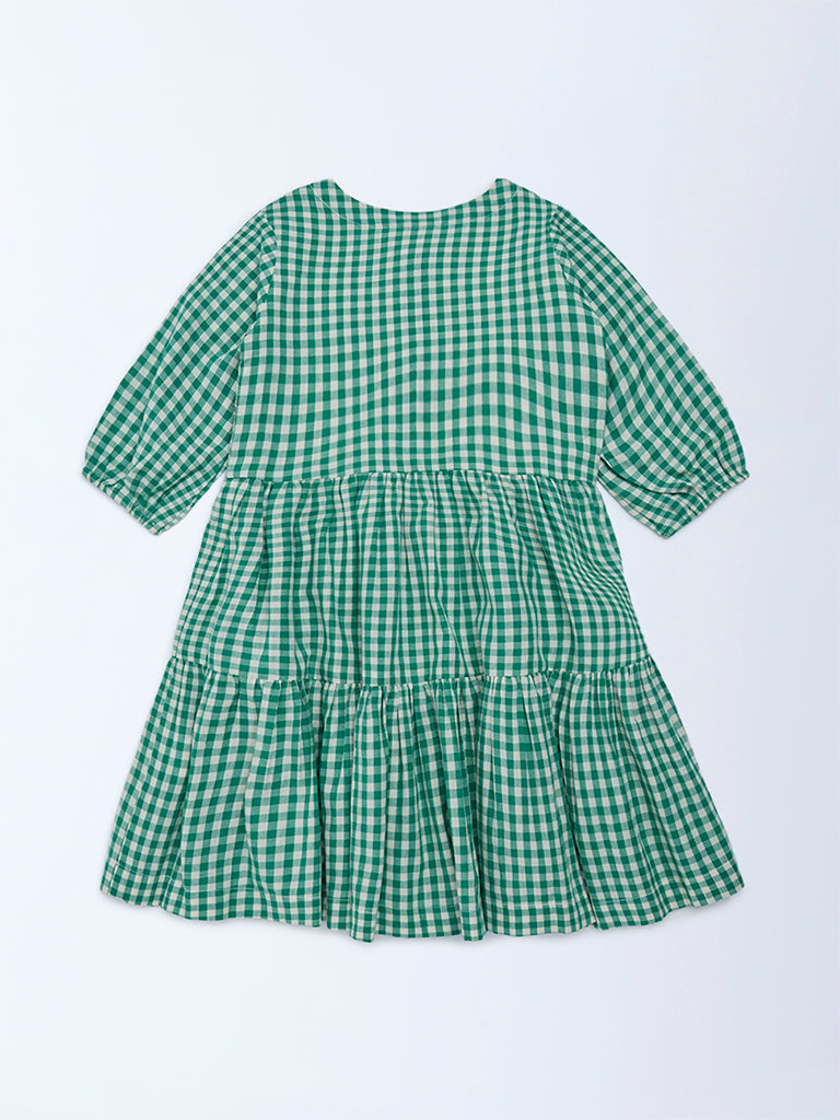 Buy Utsa Kids Girls Green Gingham Checks Tiered Cotton Dress - (2-8 yrs) from Westside Buy Utsa Kids Girls Green Gingham Checks Tiered Cotton Dress - (2-8 yrs) from Westside