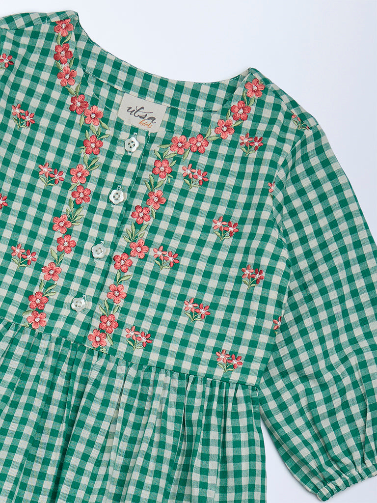 green emerald velvet dress Buy Utsa Kids Girls Green Gingham Checks Tiered Cotton Dress