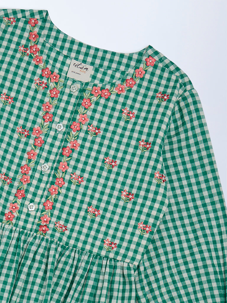Buy Utsa Kids Girls Green Gingham Checks Tiered Cotton Dress - (8-14 yrs)  from Westside