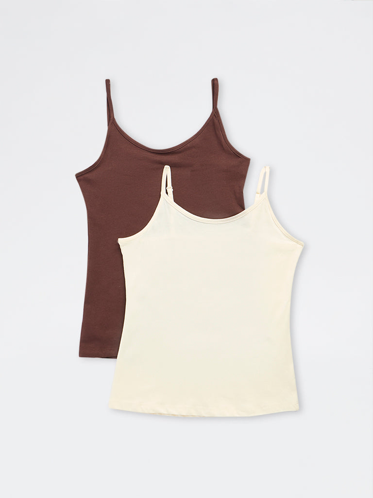 Wunderlove Off-White Cotton-Blend Camisole - Pack of 2