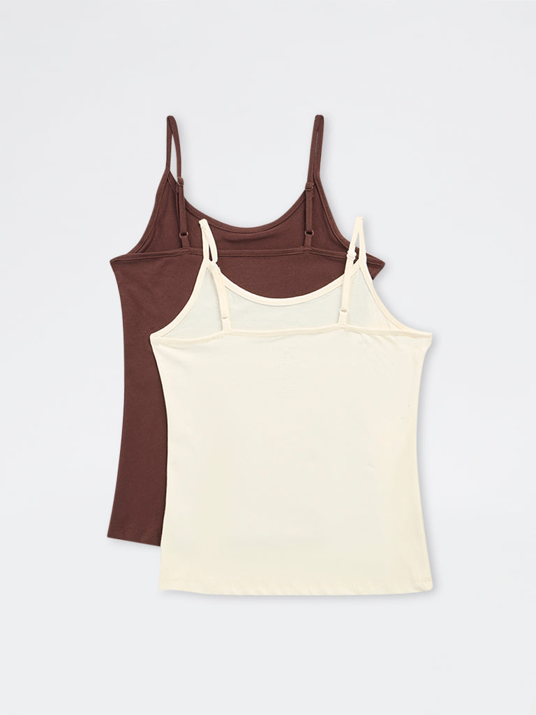 Wunderlove Off-White Cotton-Blend Camisole - Pack of 2