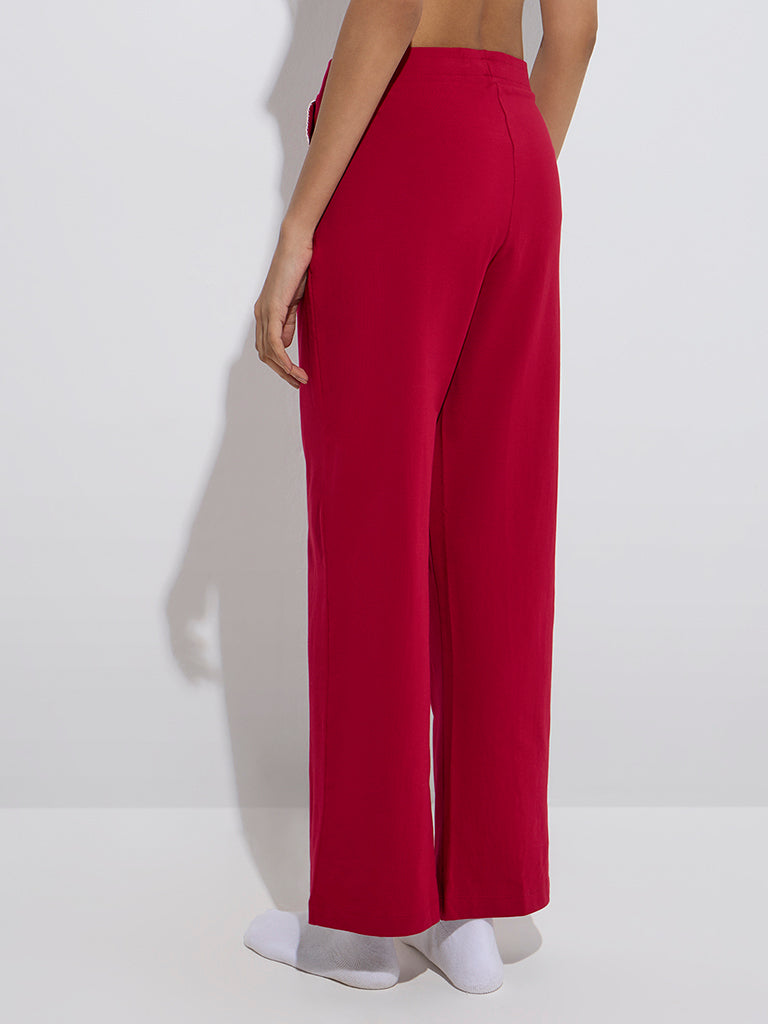 Superstar Red Ribbed High-Rise Cotton-Blend Pants