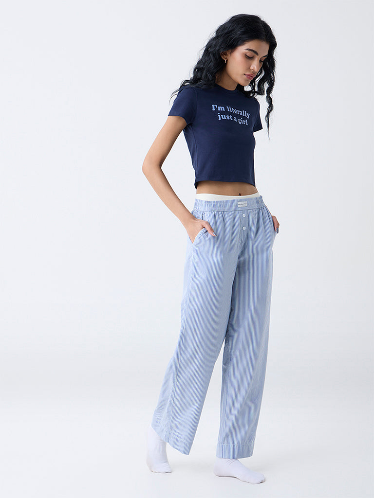 Superstar Dark Blue Text Design Cotton-Blend T-Shirt