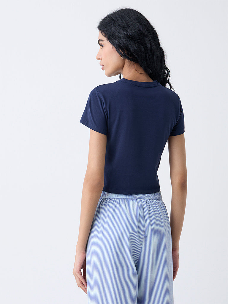 Superstar Dark Blue Text Design Cotton-Blend T-Shirt