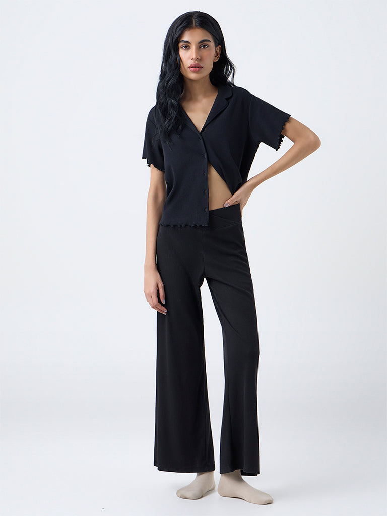Superstar Black High-Rise Cotton-Blend Pants