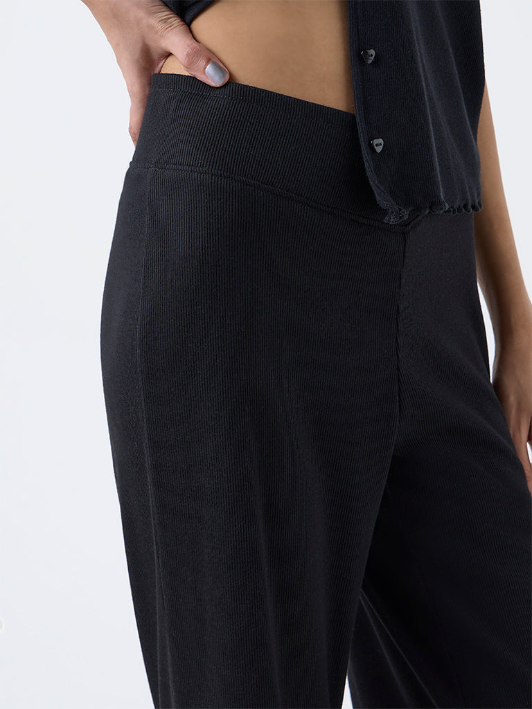 Superstar Black High-Rise Cotton-Blend Pants