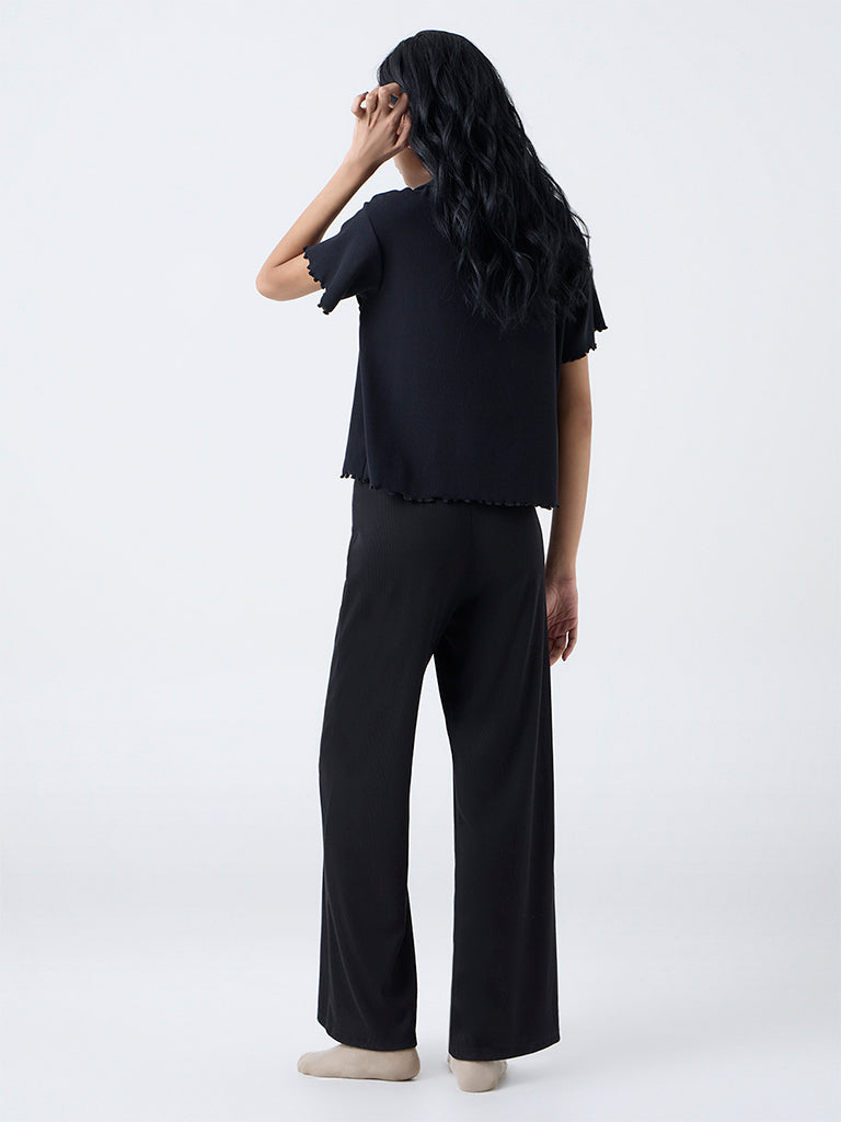 Superstar Black High-Rise Cotton-Blend Pants
