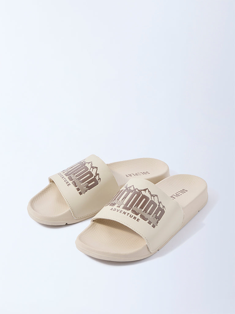 SOLEPLAY Beige Text Design Pool Slides