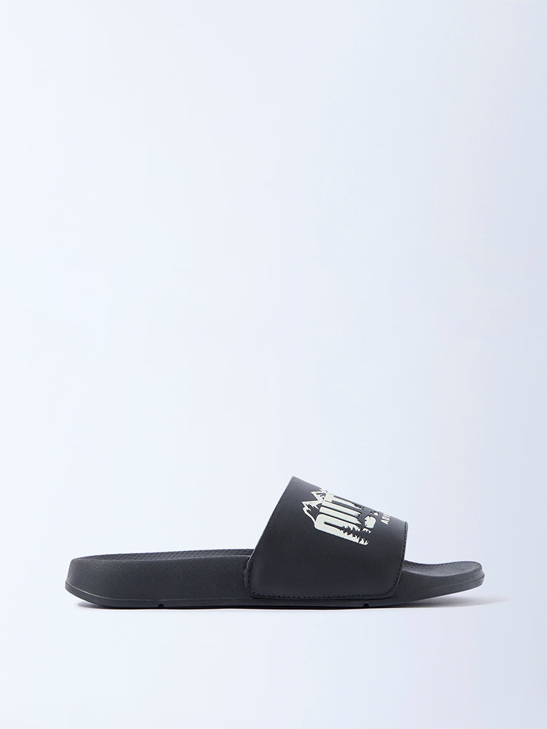 SOLEPLAY Black Typographic Pool Slides