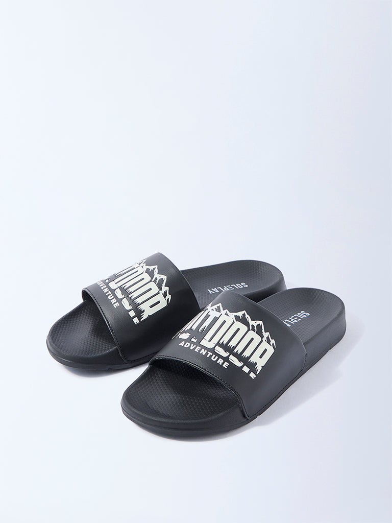 SOLEPLAY Black Typographic Pool Slides
