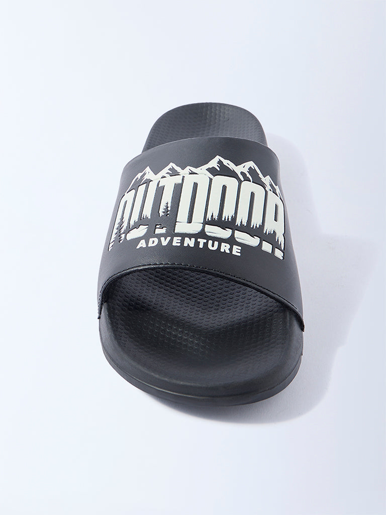 SOLEPLAY Black Typographic Pool Slides