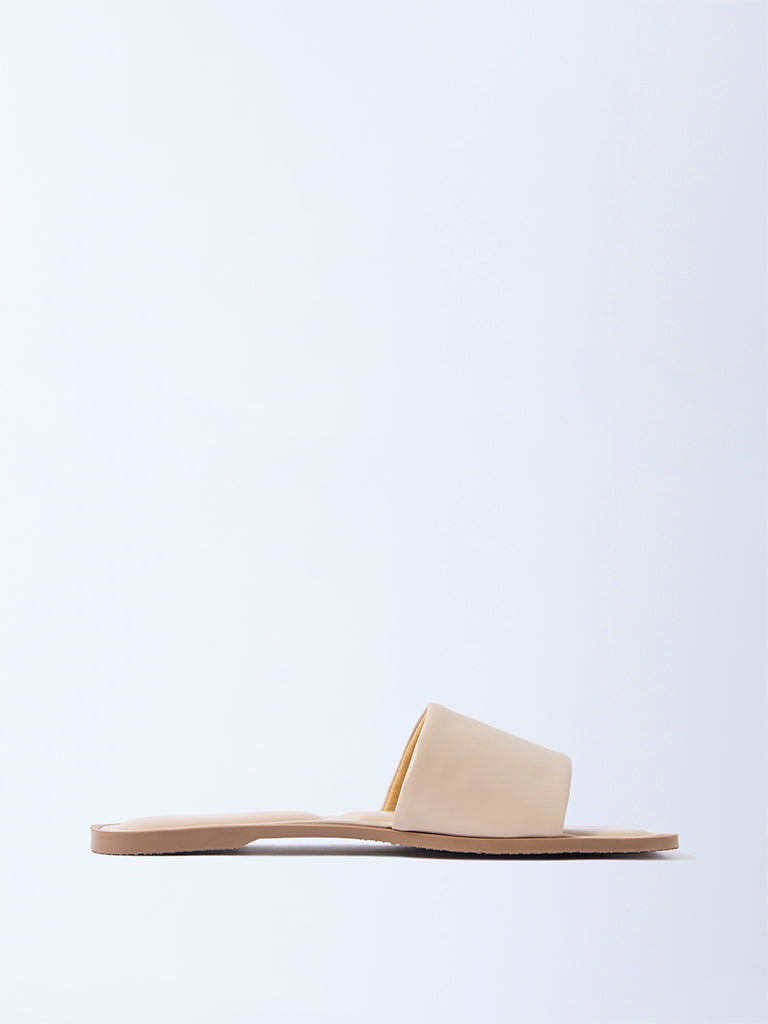 LUNA BLU Beige Puffed Slides - Exclusive