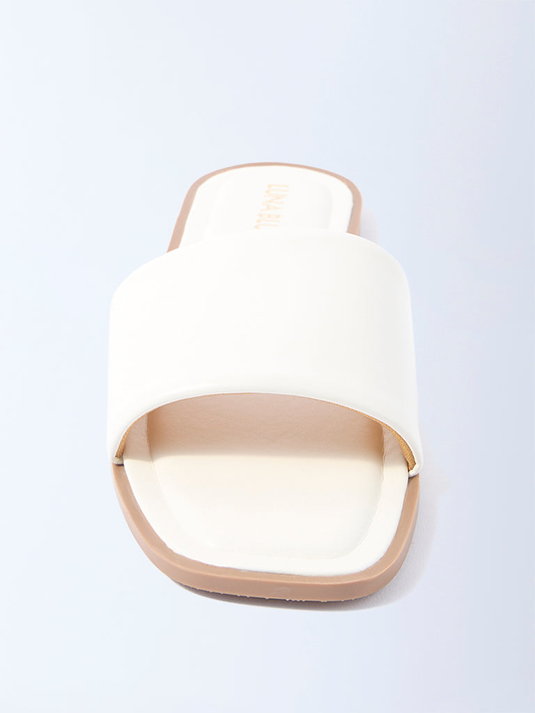 LUNA BLU White Puffed Slides - Exclusive