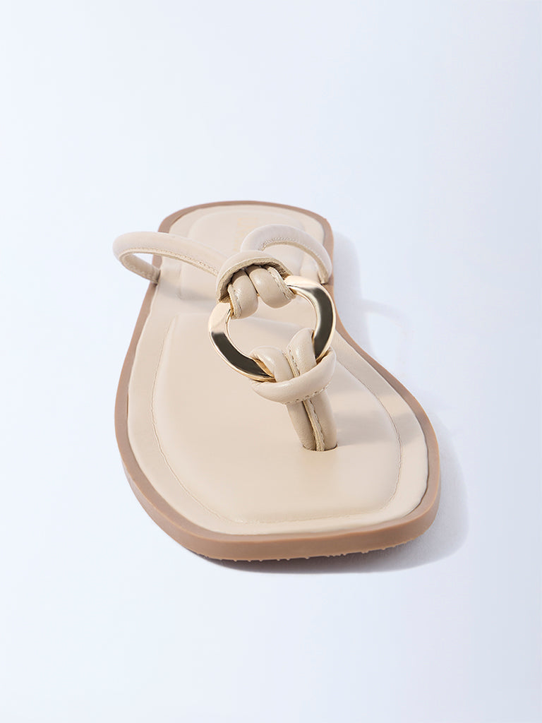 LUNA BLU Beige Ring-Detailed Slides - Exclusive