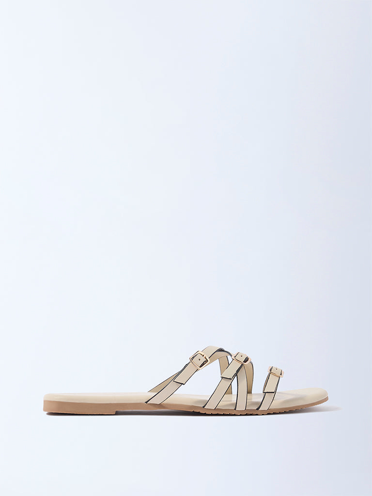 LUNA BLU Ivory Multi-Strap Slides - Exclusive
