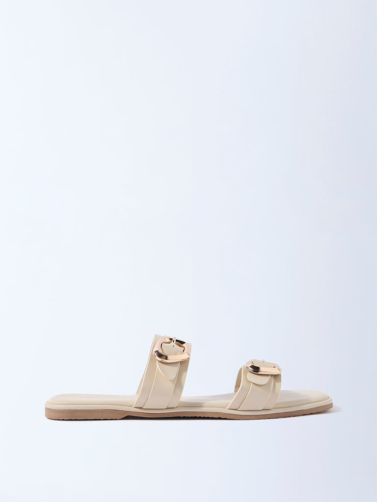 LUNA BLU Ivory Dual-Strap Slip-On Sandals - Exclusive