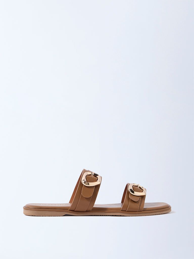 LUNA BLU Tan Dual-Strap Slip-On Sandals - Exclusive
