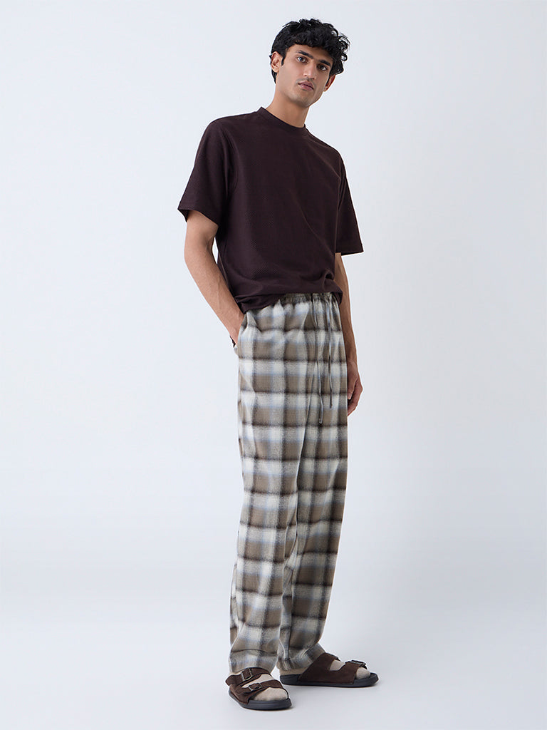 WES Lounge Brown Relaxed-Fit Mid-Rise Cotton Pants