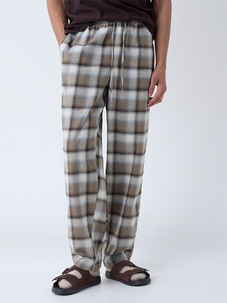 WES Lounge Brown Relaxed-Fit Mid-Rise Cotton Pants