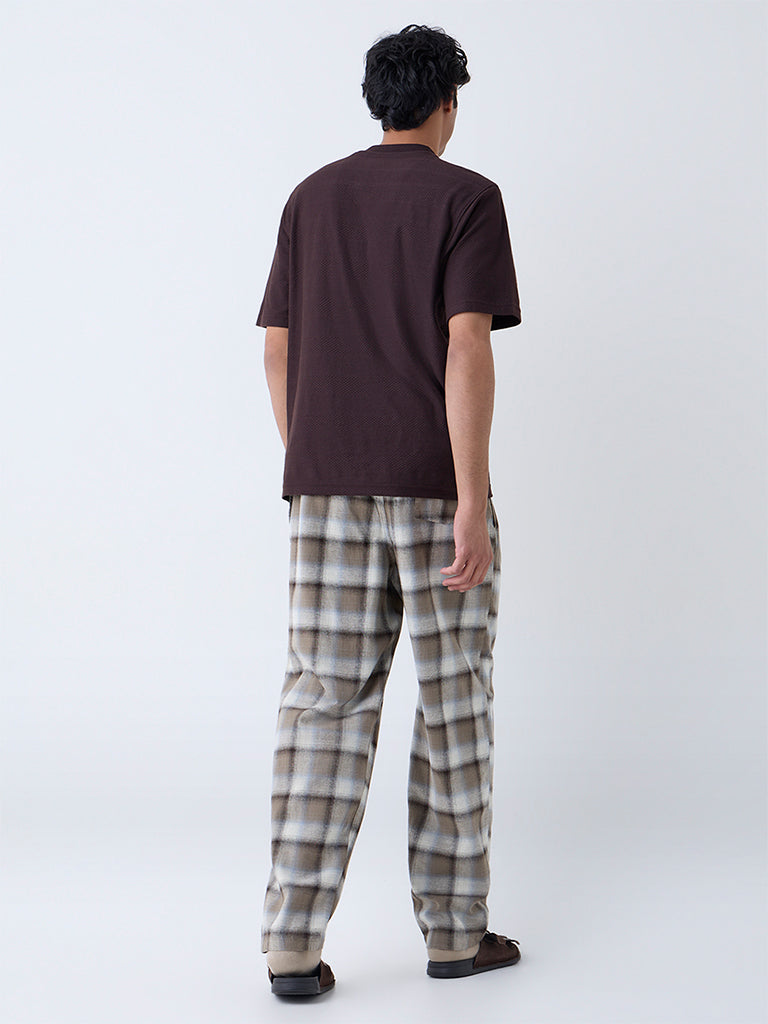 WES Lounge Brown Relaxed-Fit Mid-Rise Cotton Pants