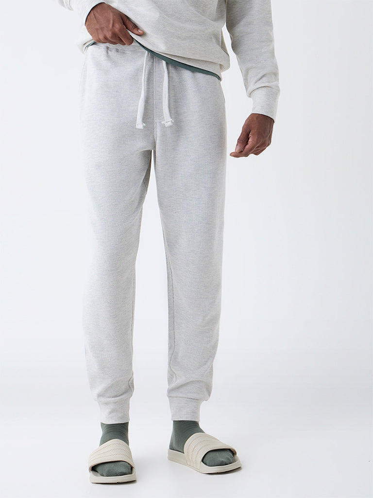 WES Lounge Grey Relaxed-Fit Mid-Rise Cotton-Blend Joggers