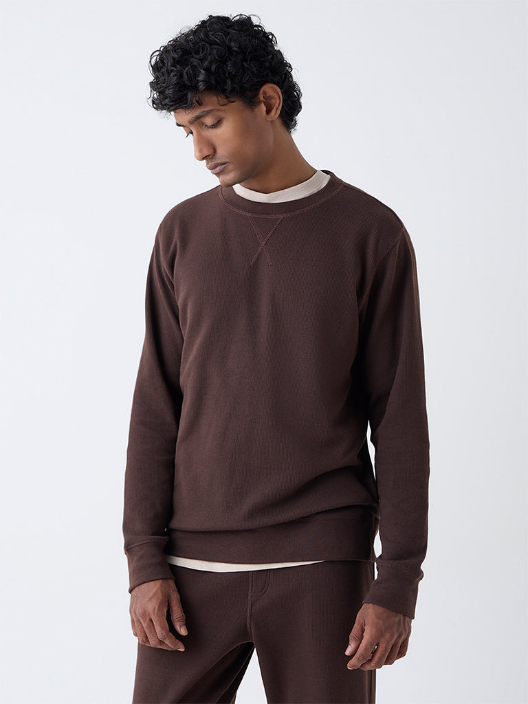 WES Lounge Brown Relaxed-Fit Cotton-Blend Sweatshirt