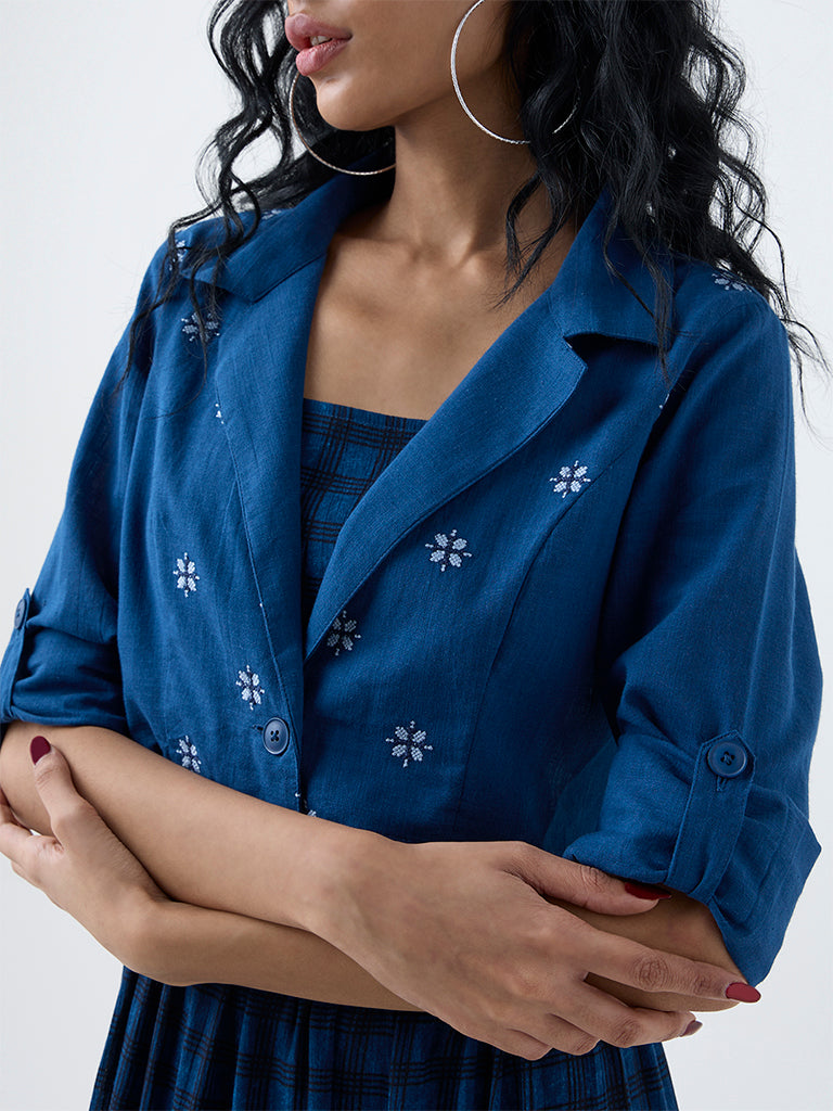 Bombay Paisley Dark Blue Checkered Tiered Dress with Jacket