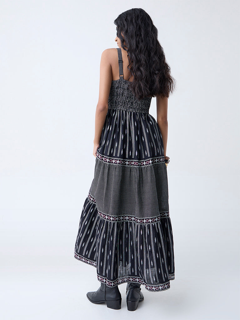 Bombay Paisley Black Printed Cotton Tiered Dress