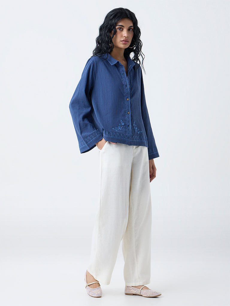 Bombay Paisley Navy Crinkle-Textured Shirt