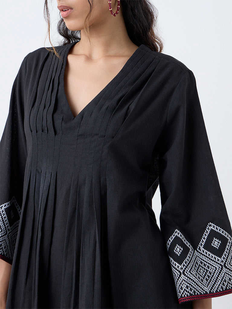 Buy Utsa Black Embroidered Cotton Tunic from Westside
