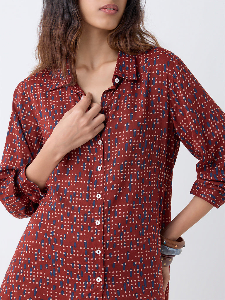 Utsa Red Geometric Printed Tunic