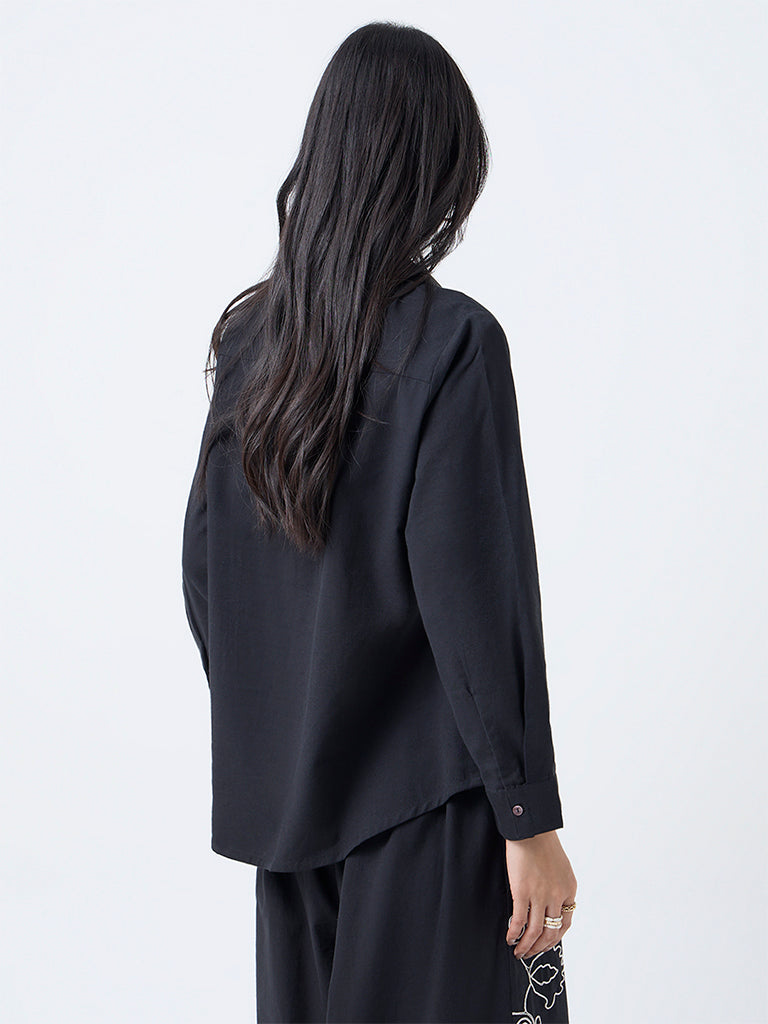 Utsa Black Embroidered Cotton-Blend Tunic