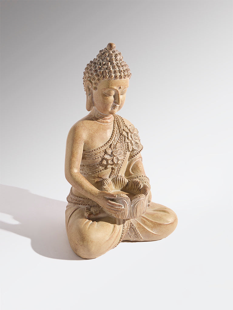 Westside Home Beige Resin Buddha with Tealight Candle Holder
