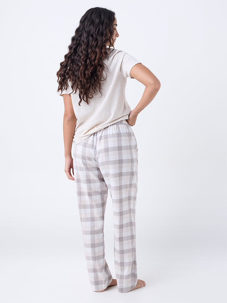 Wunderlove Grey Checkered High-Rise Cotton Pants
