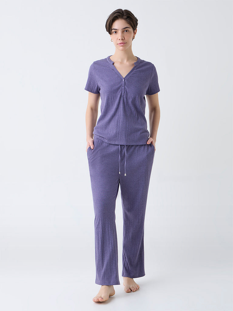 Wunderlove Purple High-Rise Cotton-Blend Lounge Pants