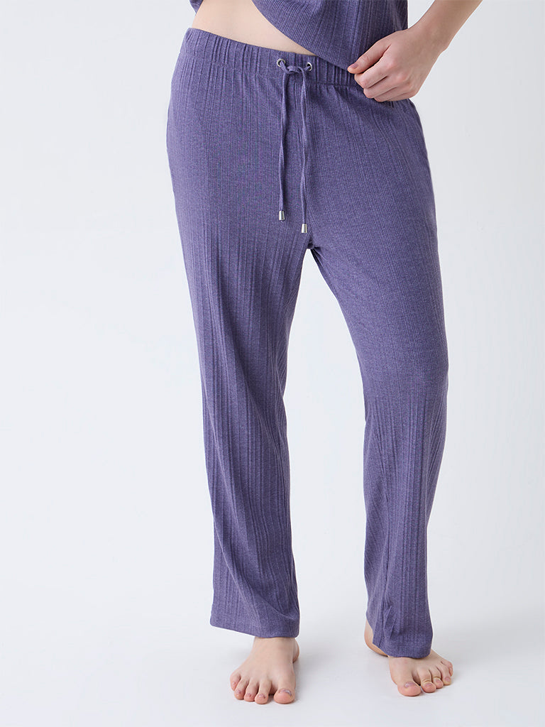 Wunderlove Purple High-Rise Cotton-Blend Lounge Pants