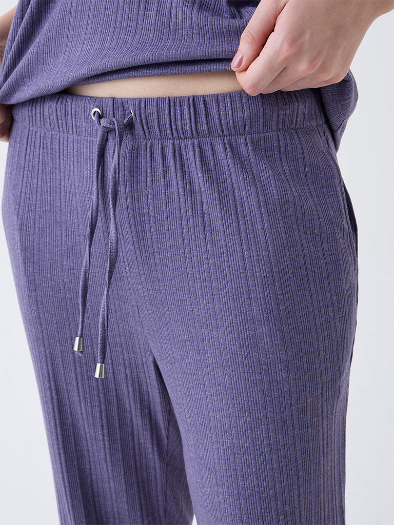 Wunderlove Purple High-Rise Cotton-Blend Lounge Pants