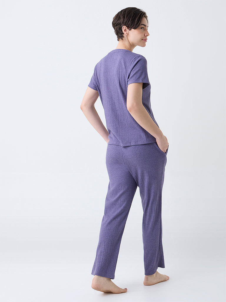 Wunderlove Purple High-Rise Cotton-Blend Lounge Pants