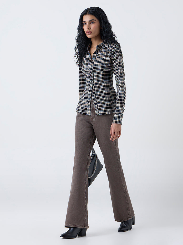 Nuon Black Check Printed Cotton Shirt