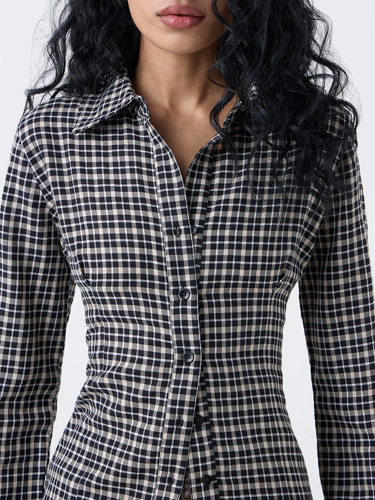 Nuon Black Check Printed Cotton Shirt