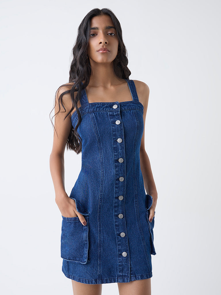 Nuon Dark Blue Denim Bodycon Dress