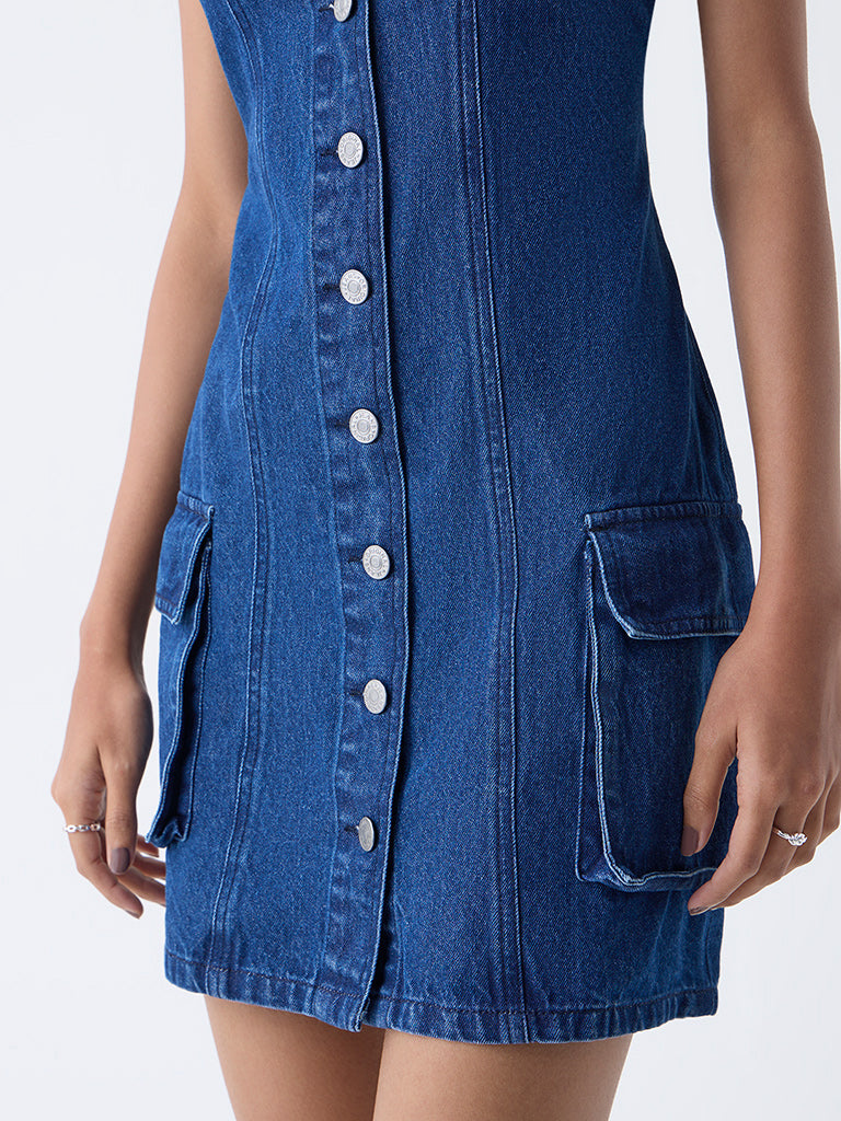 Nuon Dark Blue Denim Bodycon Dress