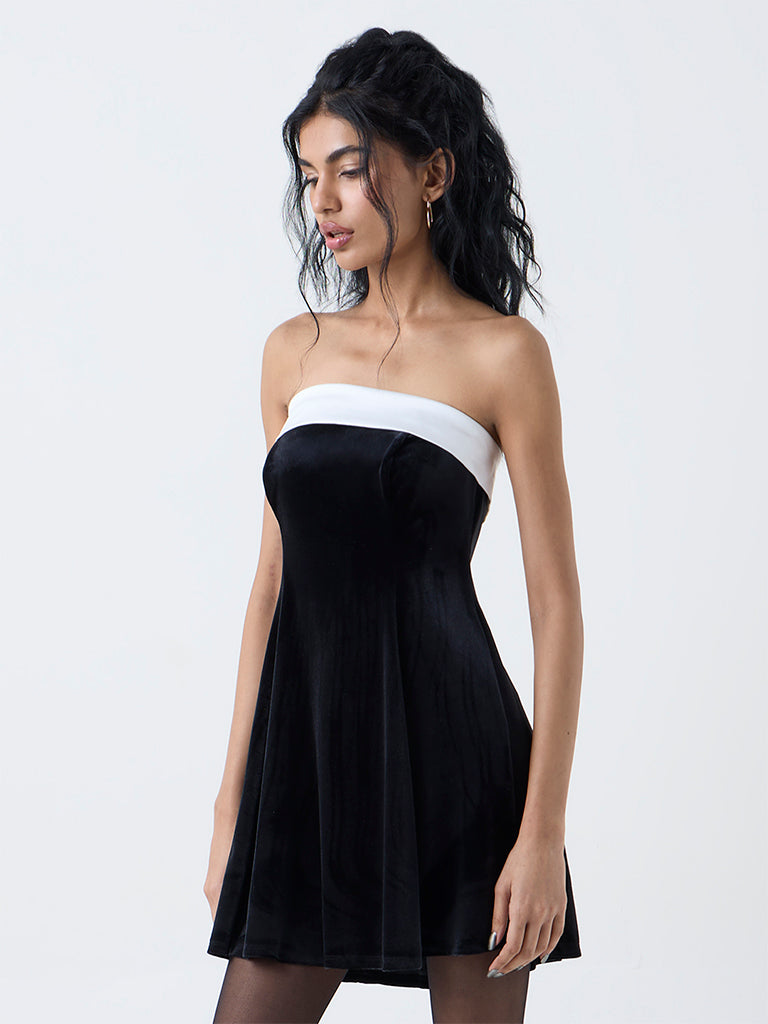 Nuon Black Off-Shoulder Velvet Cotton-Blend Tube Dress