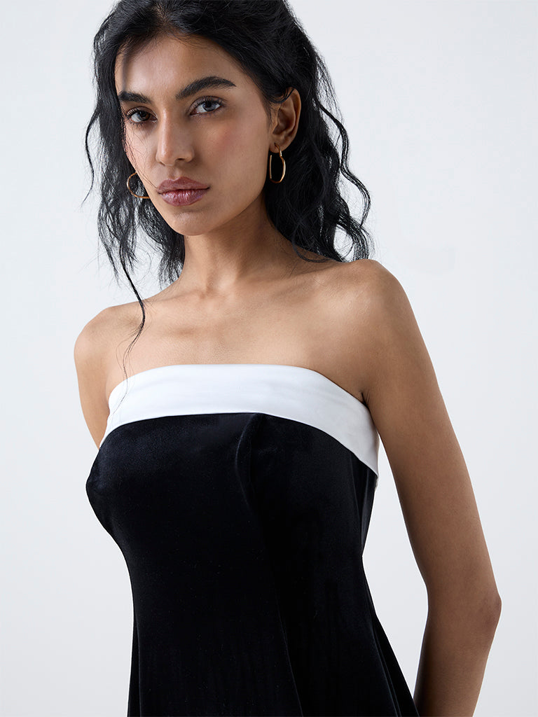 Nuon Black Off-Shoulder Velvet Cotton-Blend Tube Dress