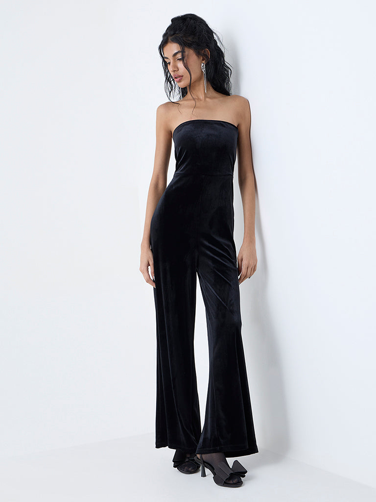 Nuon Black Tube-Style Cotton-Blend Velvet Jumpsuit