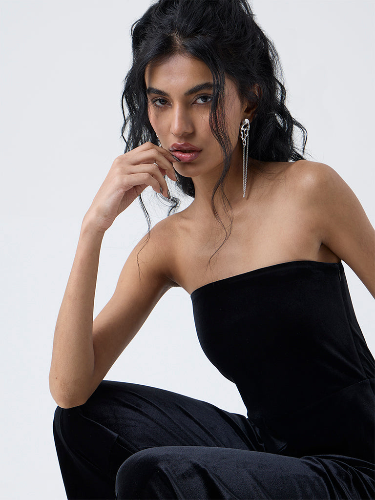 Nuon Black Tube-Style Cotton-Blend Velvet Jumpsuit